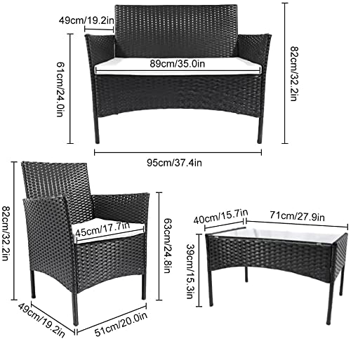 bigzzia Rattan Garden Furniture Set, 4 piece Patio Rattan furniture sofa Weaving Wicker includes 2 Armchairs,1 Double seat Sofa and 1 table