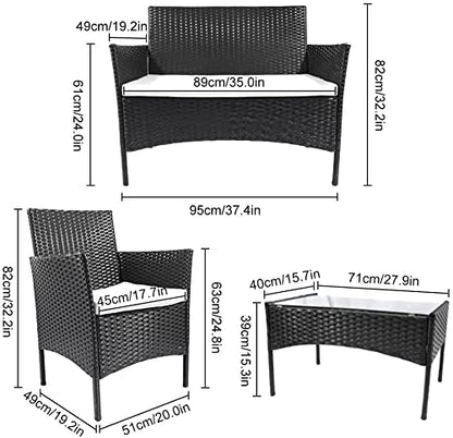 bigzzia Rattan Garden Furniture Set, 4 piece Patio Rattan furniture sofa Weaving Wicker includes 2 Armchairs,1 Double seat Sofa and 1 table