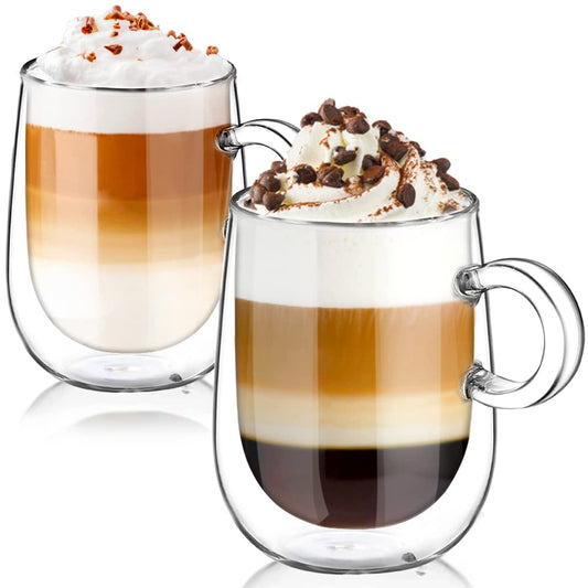 - Glastal 2x350ml Double Walled Coffee Glasses Mugs | Cappuccino Latte Macchiato Glasses Cups -