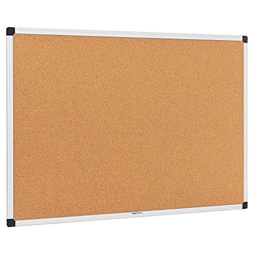 Amazon Basics Aluminum Frame Cork Notice Rectangular Board, 90cm x 60cm, Silver