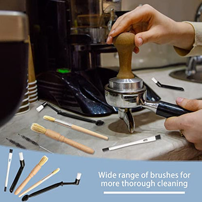 15 Pieces Coffee Cleaning Brush Set, Bristle Espresso Machine Brush Wooden Coffee Grinder Cleaning Brush Thin Pipe Cleaning Brushes for Coffee Machine Bottle Teapot Nozzle