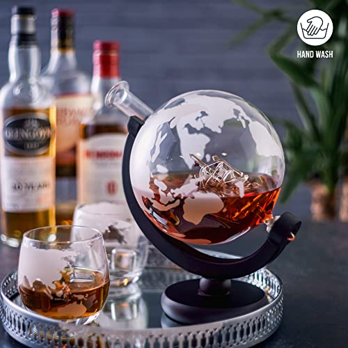 - Oak & Steel | 1500ml World Globe Whiskey Decanter Set -