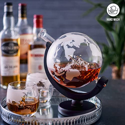 - Oak & Steel | 1500ml World Globe Whiskey Decanter Set -