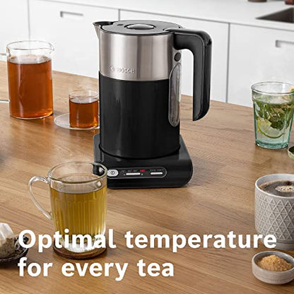 Bosch Styline TWK8633GB Variable Temperature Cordless Kettle, 1.5 Litres, 3000W - Black