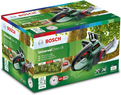 Bosch Home and Garden Cordless Chainsaw UniversalChain 18 (without battery, 18 Volt system, in carton packaging)