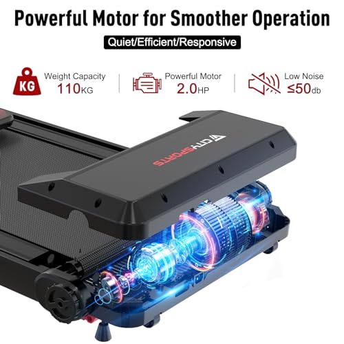 CITYSPORTS Folding Motorized Electric treadmill, Foldable Walking Running Machine,2.0HP, for Home,Bluetooth Speaker,LED Display & Fitness App,Phone Holder,Adjustable Speeds 0.6-7.8 MPH(black)