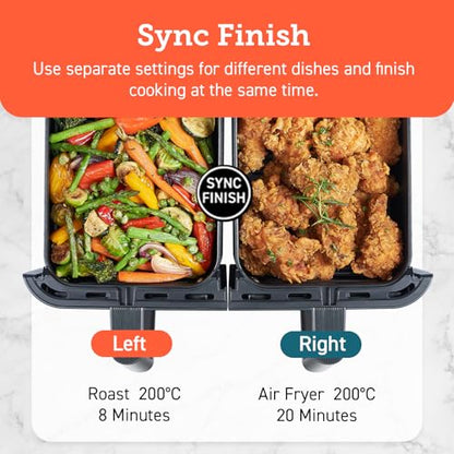 COSORI Dual Air Fryer, 8.5L Family Capacity, 8-In-1, Sync Cook & Finish, 2 Non-Stick Drawers with Visible Window, 2 Accessories, Energy Saving, 50+ Online Recipes, Dishwasher Safe, 35℃ to 230℃