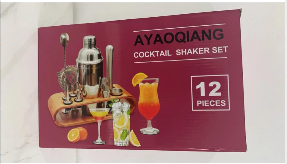 Cocktail Shaker Set,750 ML Stainless Steel Cocktail Mixing Set with Stand,Bartending Kit for Home,Bar,12 Pieces Bar Tool Kit for Christmas,Birthday,Anniversary,Weeding