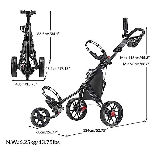 Caddytek CaddyLite 11.5 V3 3 Wheel Golf Push Cart - Lightweight, Easy To Fold