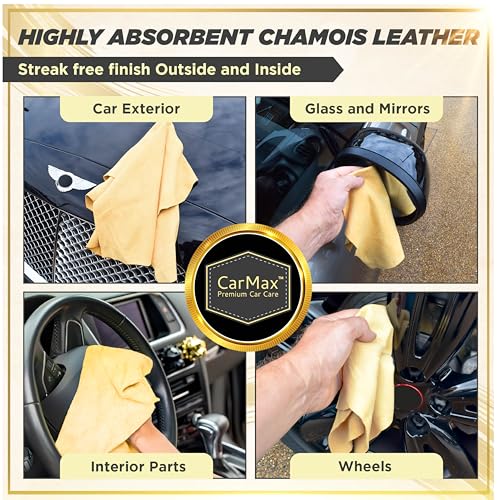 CarMax Essentials - Premium Natural Chamois Leather - Fanatic's Five Pack - Perfect for car detailing, glass, mirrors and for windows and glass around the home