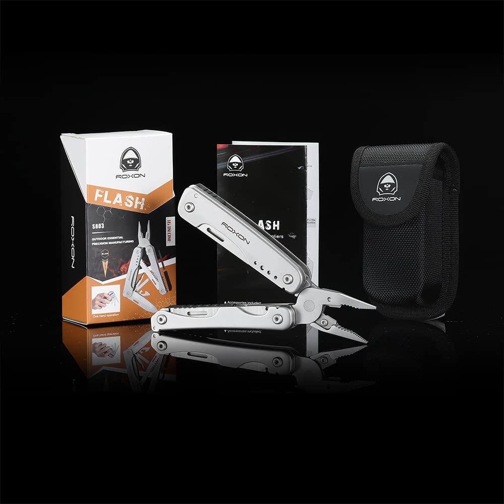 - ROXON Flash Multitool Pliers | Survival Tool | Multi Tool with Flint Rod -