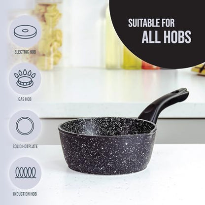 Blackmoor 66120 Classic 16cm Milk Pan/Non-Stick Coating/Cool Touch Handle/Features Unique Pouring Lip/Suitable for Induction, Gas & Electric Hobs/Black Colour