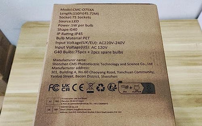 - Yuusei Festoon Lights Outdoor 150Ft, LED Outdoor Mains Powered Waterproof Garden Lights with 75+2 Shatterproof Plastic G40 Bulbs