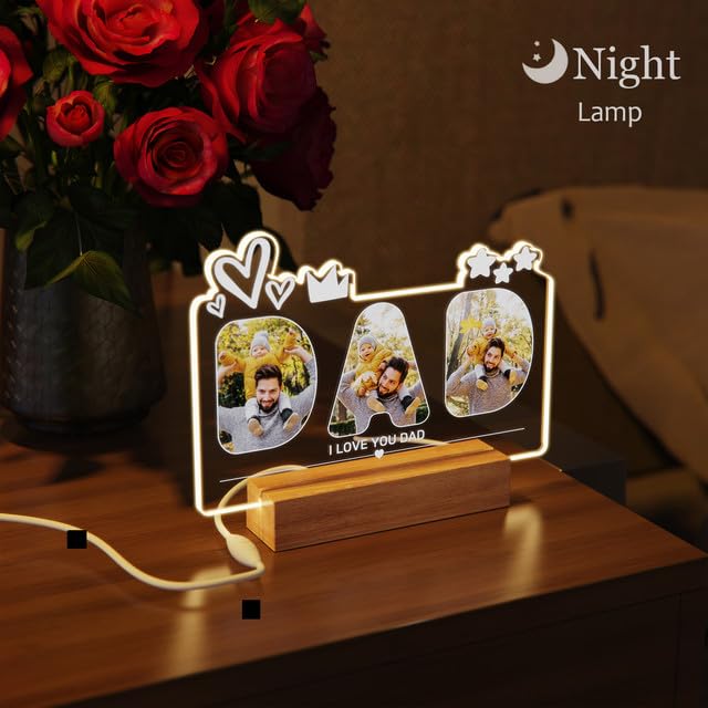- Personalised Custom Dad Photo Frame Night Light with Text&Photo -