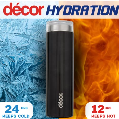 Décor Insulated Double Walled Thermal Flask, Stainless Steel BPA-Free Coffee Flask, Glossy Black Water Bottle, Leak-Proof Travel Beverage Flask Keeps Drinks Warm for 6 hrs and Cold for 12 hrs, 300ml