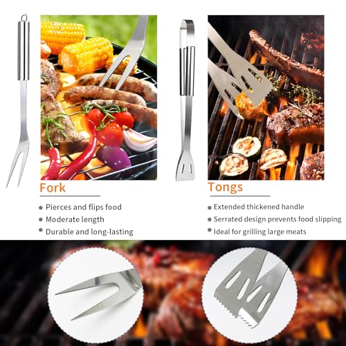 11Pcs BBQ Accessories, Professional Stainless Steel BBQ Grill Tool Set, Portable Barbecue Utensil Set with Case, Birthday BBQ Gift for Men Backyard Outdoor Camping Barbecue Cooking Picnics