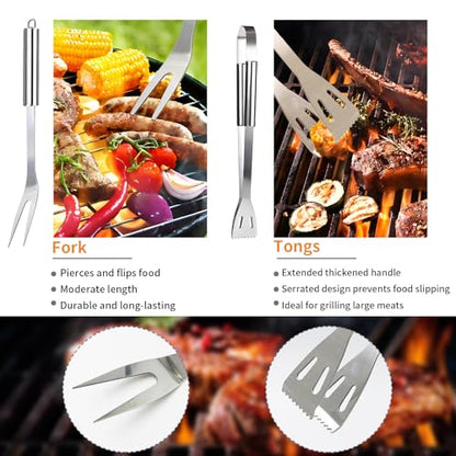 11Pcs BBQ Accessories, Professional Stainless Steel BBQ Grill Tool Set, Portable Barbecue Utensil Set with Case, Birthday BBQ Gift for Men Backyard Outdoor Camping Barbecue Cooking Picnics