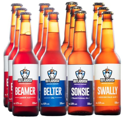 - Outlandish Brewing Company's Mixed Case of Craft Ales  | 12 x 330ml Bottles | 5.9% ABV -