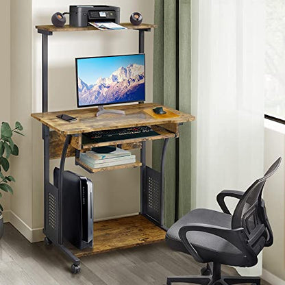 - Yaheetech 3 Tier Computer Desk with Printer Shelf and Keyboard Tray ForHome Office.