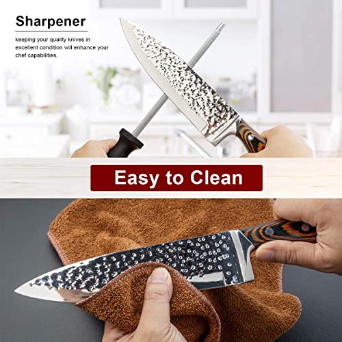 15-Piece Japanese Chef Knife Set with Sharpener, Block Wooden, HOBO Japan High Carbon Stainless Steel Boxed Kitchen Knife, Color Wooden Handle