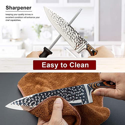 15-Piece Japanese Chef Knife Set with Sharpener, Block Wooden, HOBO Japan High Carbon Stainless Steel Boxed Kitchen Knife, Color Wooden Handle