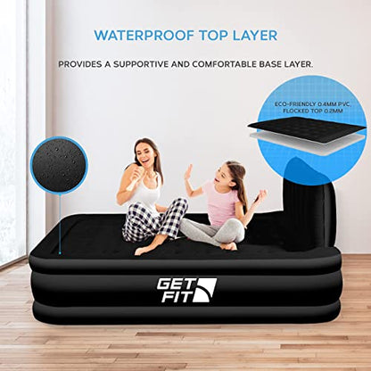 - Get Fit Air Bed With Built In Electric Pump | Premium Double Airbed | Quick Blow Up Bed -