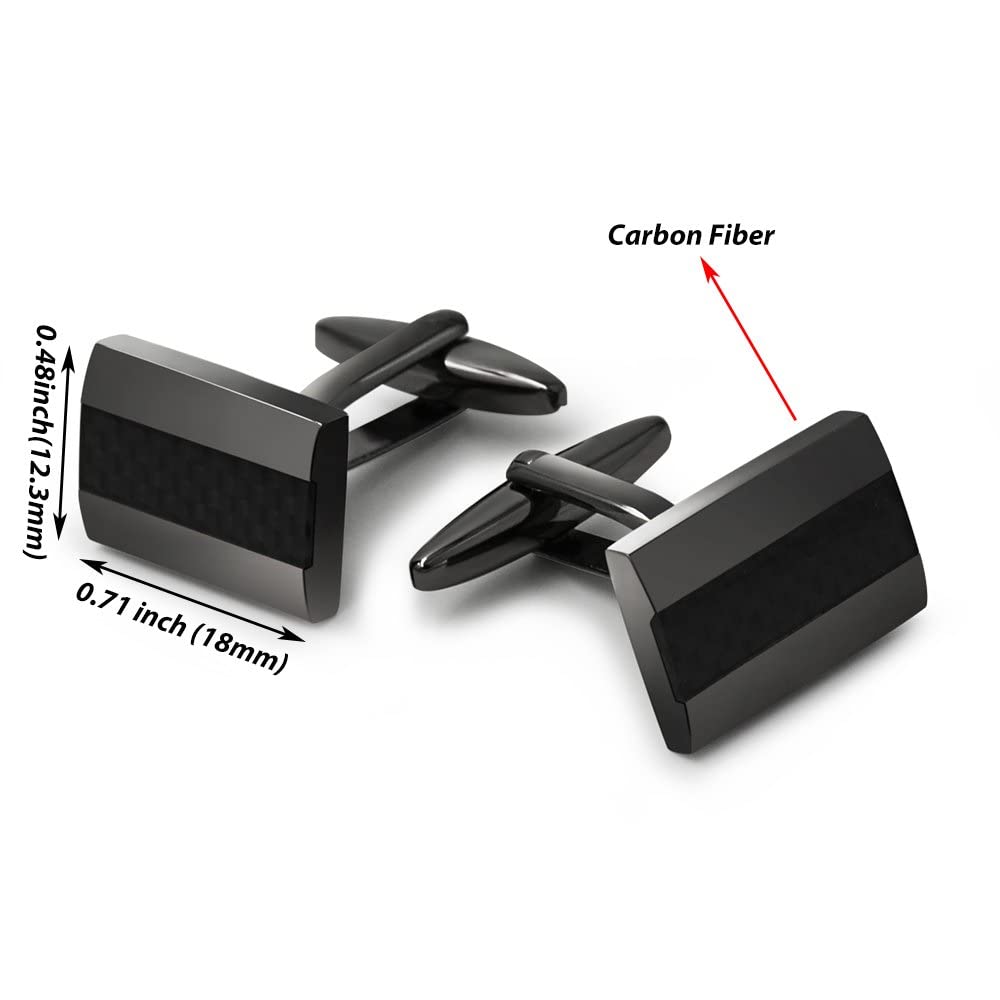 Cuff Links, Mr.Van Handcrafted Carbon Fiber Rhodium Plated Gun Black Cufflinks Set for Men's Business Wedding Jewelry Gift