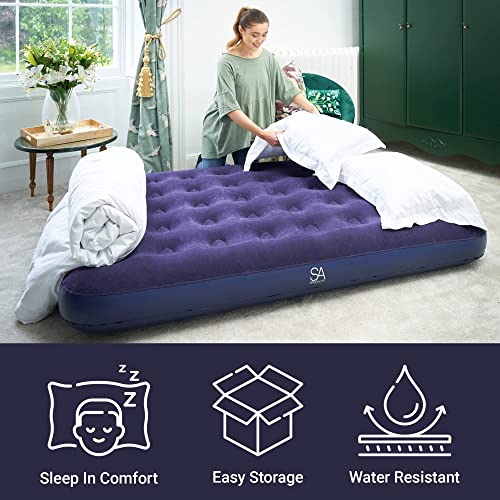 - SA Products Blow Up Bed | Double Airbed with Electric Air Pump | Waterproof Inflatable Mattress | Quick Inflatable Bed Air Mattress for Hiking, Travel, and Outdoors | (AC Pump) -