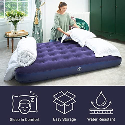 - SA Products Blow Up Bed | Double Airbed with Electric Air Pump | Waterproof Inflatable Mattress | Quick Inflatable Bed Air Mattress for Hiking, Travel, and Outdoors | (AC Pump) -