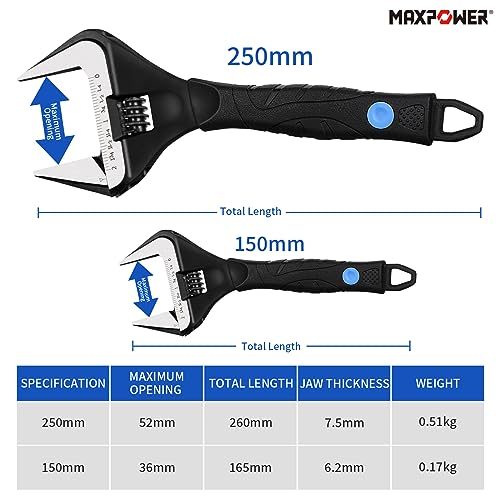 - MAXPOWER Adjustable Wrenches Wide Jaw | 2PCs Stubby Adjustable Spanner Set -