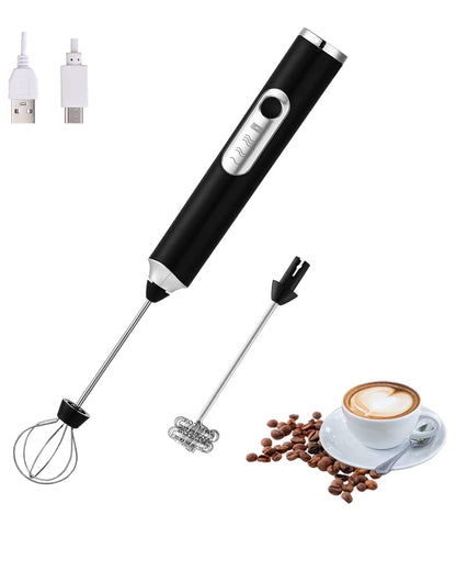 - FIOUSY Handheld Electric Milk Frother With 2 Heads | Coffee Whisk Foam Mixer with USB Rechargeable | 3 Speeds -