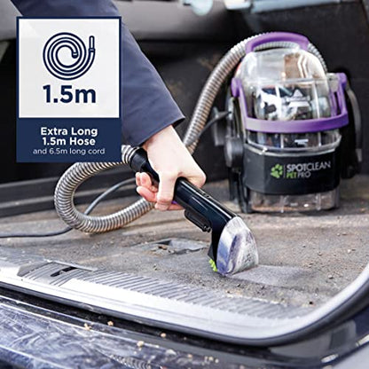 BISSELL SpotClean Pet Pro | 750W Portable Carpet Cleaner | Removes Spills, Stains and Pet Messes | includes Pet Stain Trapper Tool | Cleans Carpets, Upholstery & Car | 15588 | 2.8L | Black/Purple