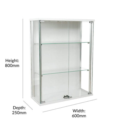 - Displaysense White Wall Mounted Display Cabinet | Double Doors & 2 Height Adjustable Shelves -