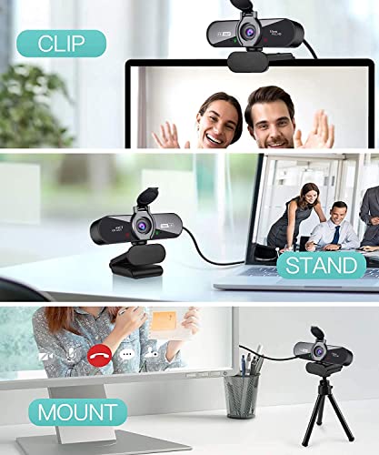 ARVIEMI Webcam, 1080P Pro HD Webcam with Stereo Microphone, 110° Wide Angle, Privacy Cover, Tripod, for Conferencing, Live Streaming, Recording, Compatible with Skype/Zoom/YouTube