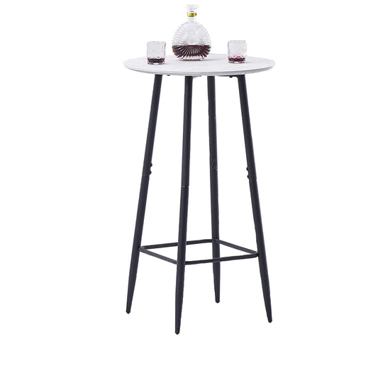 AINPECCA Bar Table Light Grey Kitchen Table Round Bar Tables with Marble Grain Breakfast Dining Bars Counter Bistro Pub Cocktail Tables with Fixed Tabletop and Metal Frame for Home Kitchen Garden