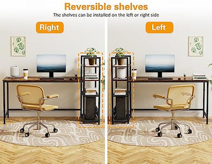 - HOMIDEC Desk | 160x60cm Computer Desk with Bookshelf | Study Desk with 4 Tier DIY Storage Shelves -