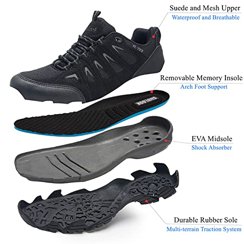 - SHULOOK Walking Shoes | Mens Waterproof Hiking Shoes | Non Slip | Lightweight |  Black/Grey -