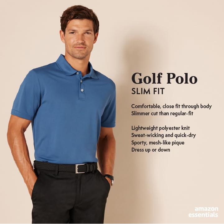 Amazon Essentials Men's Slim-Fit Quick-Dry Golf Polo Shirt, Red White Stripes, M