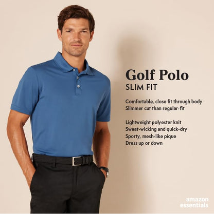 Amazon Essentials Men's Slim-Fit Quick-Dry Golf Polo Shirt, Red White Stripes, M