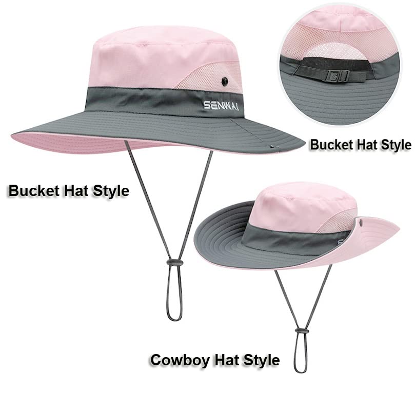Children Wide Brim Bucket Hat 3-8 Years Girls Ponytail Sun Hat Boys Mesh Cool Hat Anti UV Sun Protection Hat with Strap Kids Holiday Beach Hat Cycling Hiking Summer Hat Outdoor Sun Visor Cap