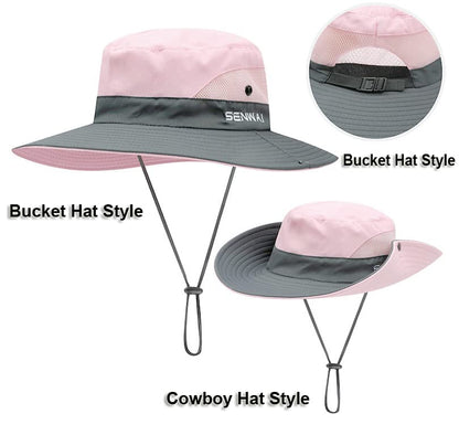 Children Wide Brim Bucket Hat 3-8 Years Girls Ponytail Sun Hat Boys Mesh Cool Hat Anti UV Sun Protection Hat with Strap Kids Holiday Beach Hat Cycling Hiking Summer Hat Outdoor Sun Visor Cap