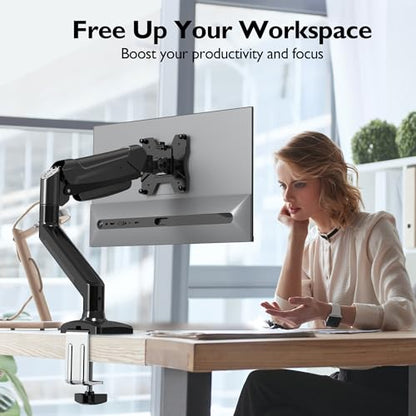 BONTEC Single Arm Monitor Desk Mount for 13-34 inch Screen, Tilt, Swivel, Rotation, Ergonomic Gas Spring Monitor Stand with Cable Management, VESA 75/100mm