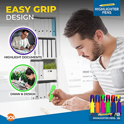 - SOL 12pk Highlighters | Chisel Tip Marker Pen | Highlighter Pens Multipack -