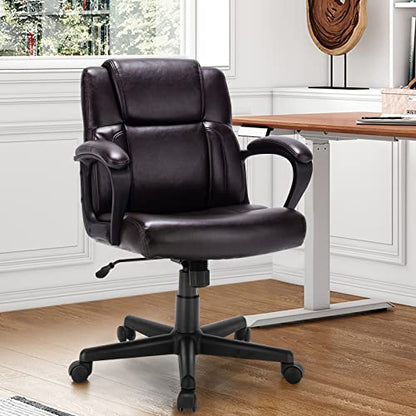 COSTWAY 300/330/400/500LBS Big & Tall Executive Office Chair, Height Adjustable Leather Computer Desk Chair with Rocking Backrest & Arms, Home Office Ergonomic Swivel Task Chair (330LBS, Brown)