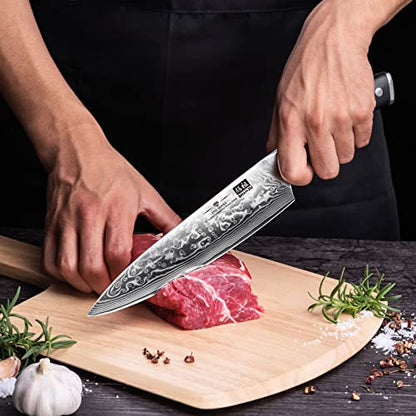 - SHAN ZU Japanese Chef Knife 8 Inch | Damascus Kitchen Knife | 67 Layers High Carbon Damascus Steel -