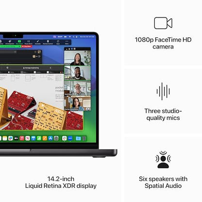 Apple 2023 MacBook Pro laptop M3 Pro chip with 11‑core CPU, 14‑core GPU: 14.2-inch Liquid Retina XDR display, 18GB unified memory, 512GB SSD storage. Works with iPhone/iPad; Space Black