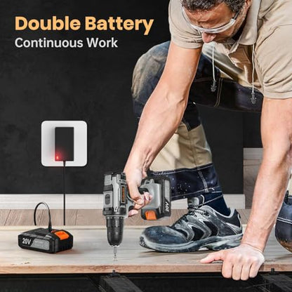 Acmaker Cordless Drill 20V, Battery Drill with 2 Batteries 2.0Ah, 42Nm Power Electric Drills Cordless, 25+1 Torque, 89 PCS Cordless Drill and Screwdriver Set, 2 Speed LED Light Combi Drill for DIY