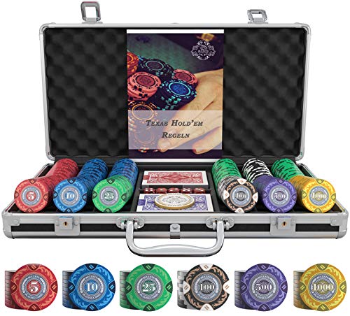 Bullets Playing Cards 'Tony' Poker Set with 300 Clay Poker Chips - including Ceramic Dealer Button, Double Pack of Bullets Poker Cards