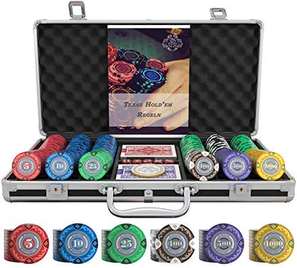 Bullets Playing Cards 'Tony' Poker Set with 300 Clay Poker Chips - including Ceramic Dealer Button, Double Pack of Bullets Poker Cards
