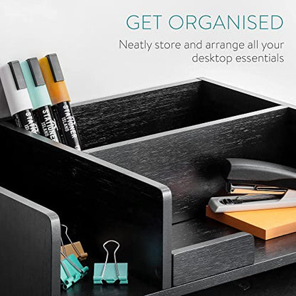 - Navaris Bamboo Desk Organiser  | Wooden Desktop Storage Drawers and Compartments -